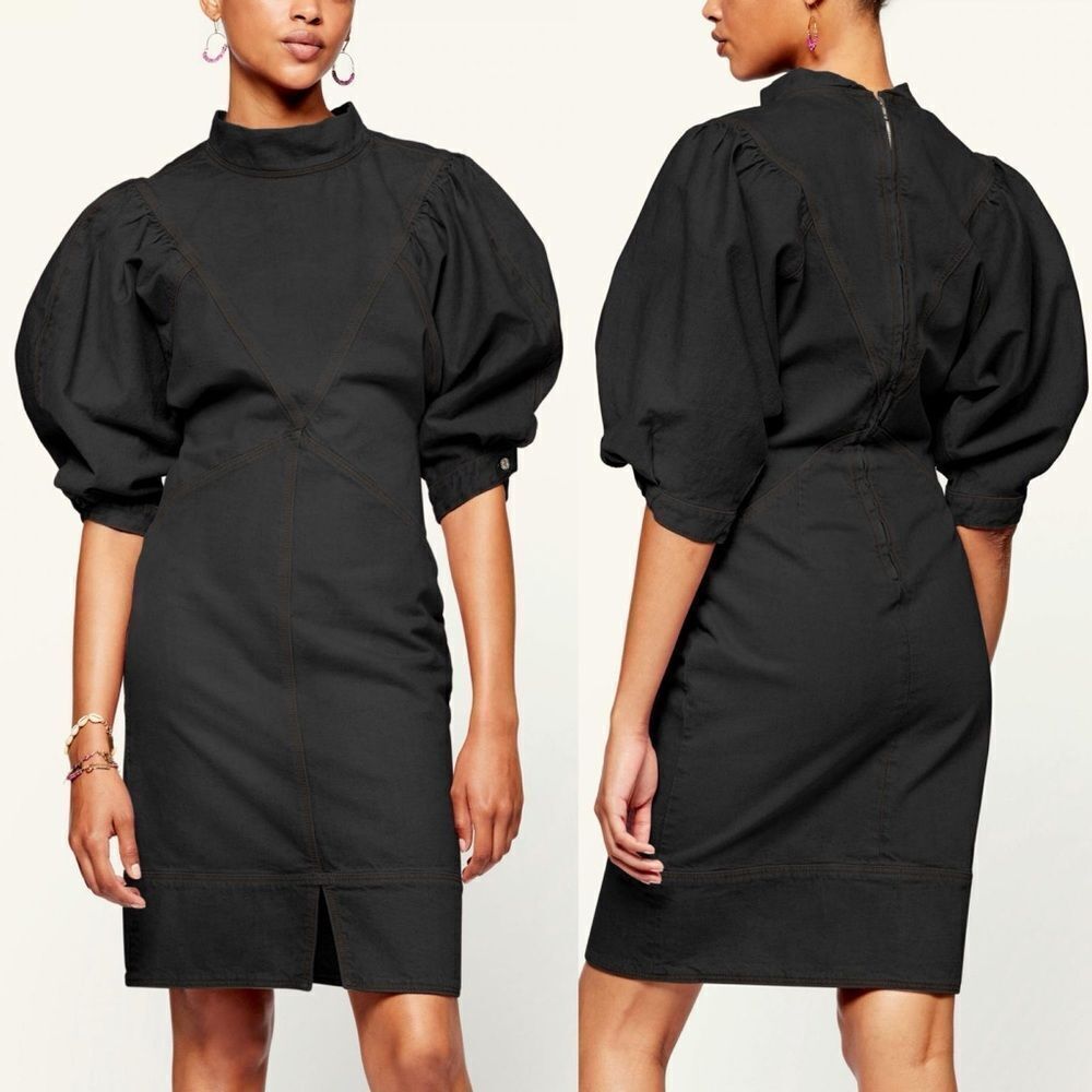 ISABEL MARANT ETOILE Laure Dress 34 XS NWT Black Denim Puff Sleeve
